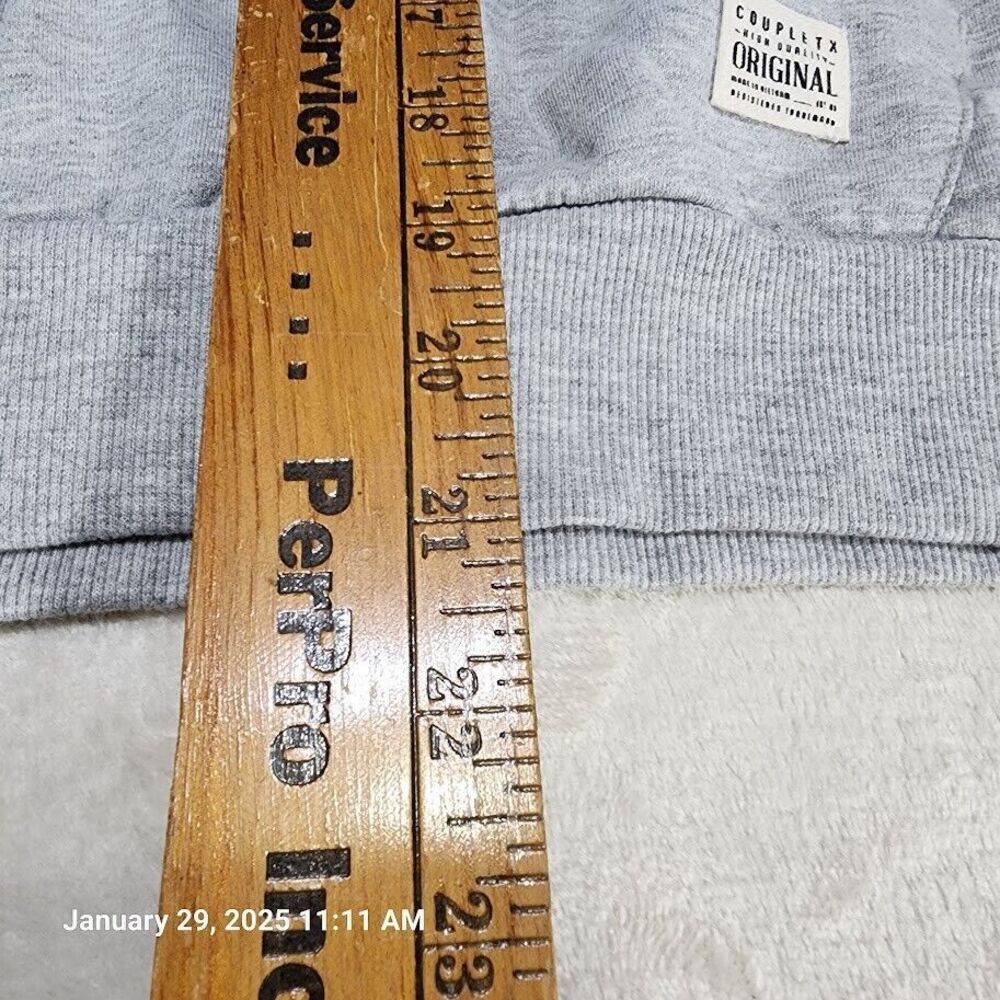 Couple TX Sweatshirt Hoodie Women's Sz Medium Grey Stripe Sleeve Kangaroo Pocket - Picture 9 of 9